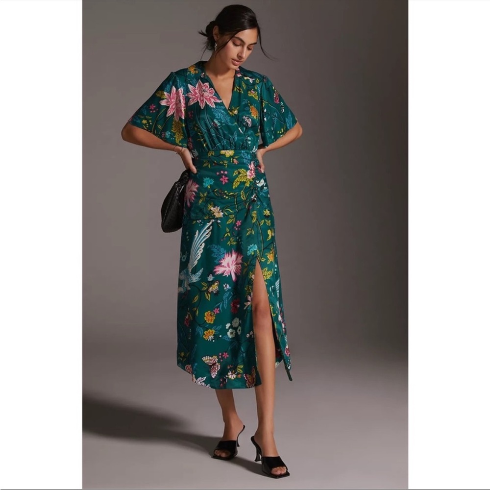 ANTHROPOLOGIE Maeve Buttonfront Shirt Dress Floral Green Size 6 NWT